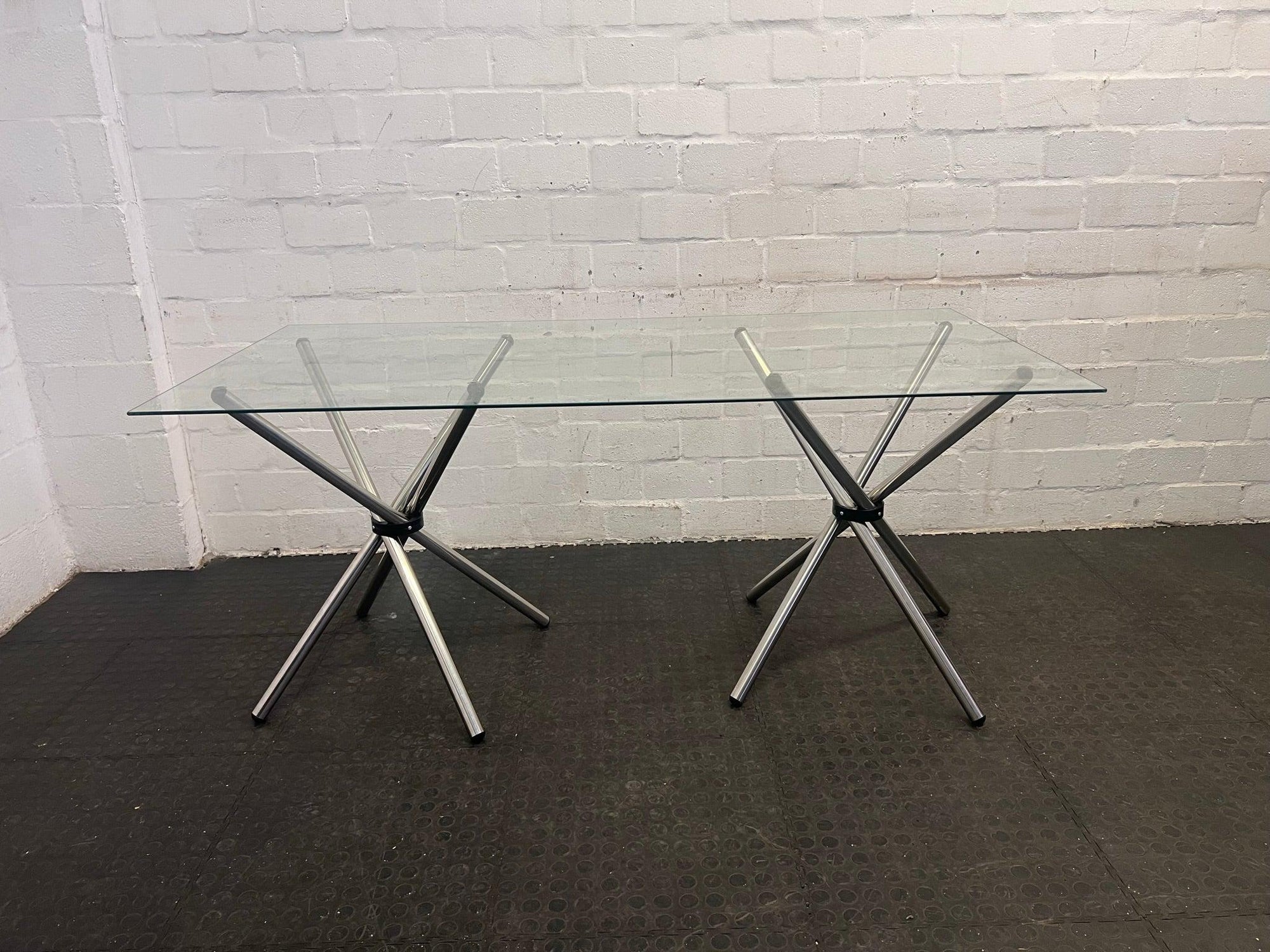 Silver-Legged Glass Top Dining Table - REDUCED