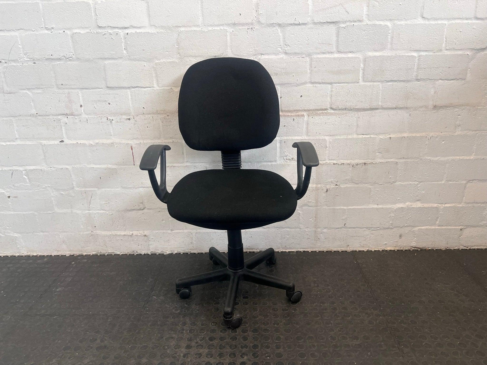 Black Fabric Mid-Back Office Chair On Wheels