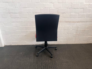 Black and Red Office Chair On Wheels (No Arm Rests)