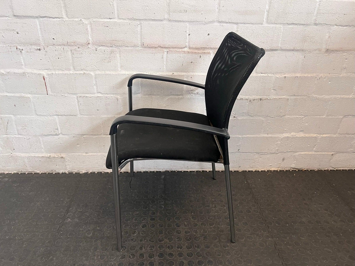 Black Mesh-Back Visitors Chair (Damaged Seat)