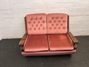 Pink Suede Wooden Framed 2 Seater Couch - REDUCED