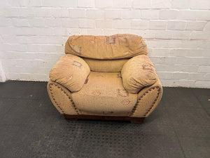 Sandy Brown 1 Seater Couch with Stud and Floral Detailing - REDUCED