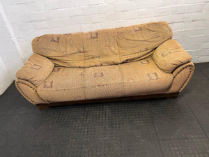 Sandy Brown 3 Seater Couch with Stud and Floral Detailing - REDUCED