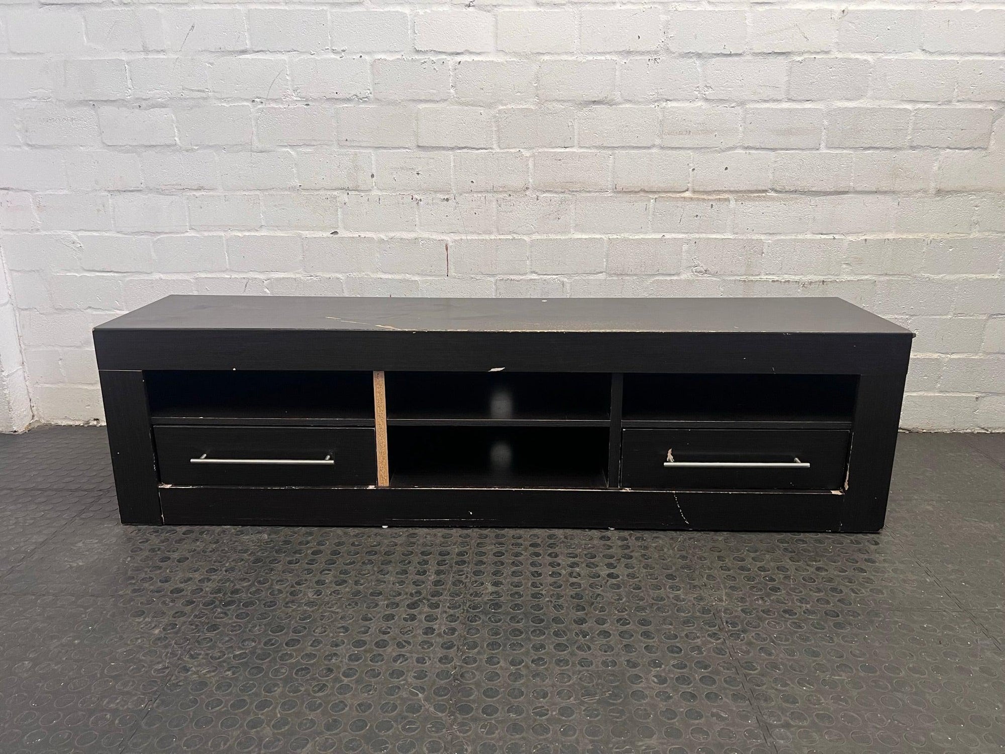 2 Drawer 4 Compartment Dark Brown TV Stand (Scratches) - REDUCED