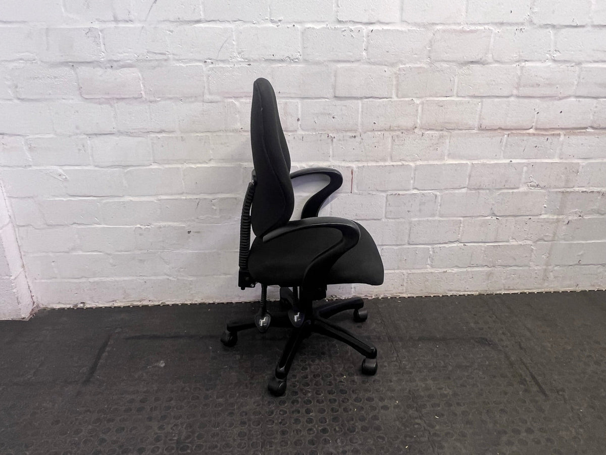 Black Mid-Back Office Chair on Wheels with Arm Rests