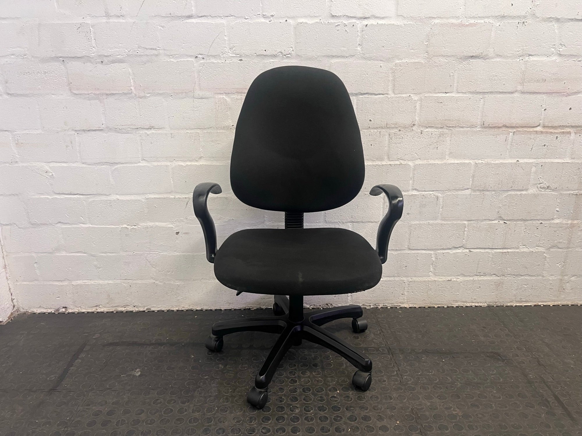 Black Mid-Back Office Chair on Wheels with Arm Rests