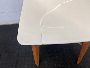 White Plastic Dining Chair with Wooden Legs (Slight Cracks In Seat) - PRICE DROP