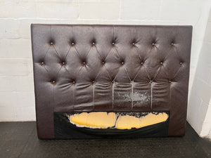 Brown Leather Studded Double Headboard (Peeling/Damage to Leather) - REDUCED