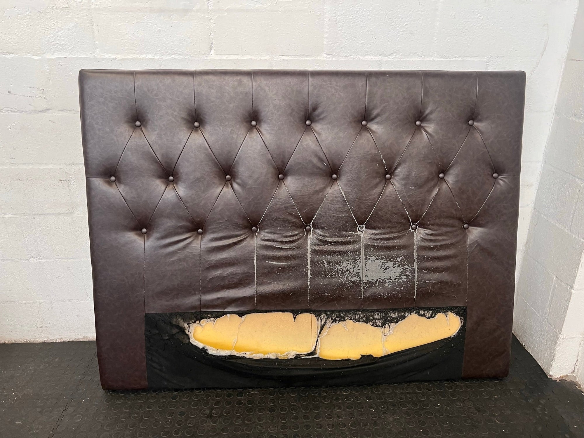 Brown Leather Studded Double Headboard (Peeling/Damage to Leather) - REDUCED