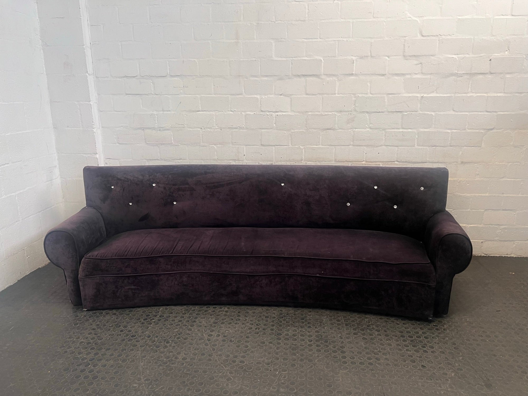 Black Velvet Curved Three Seater Couch - REDUCED