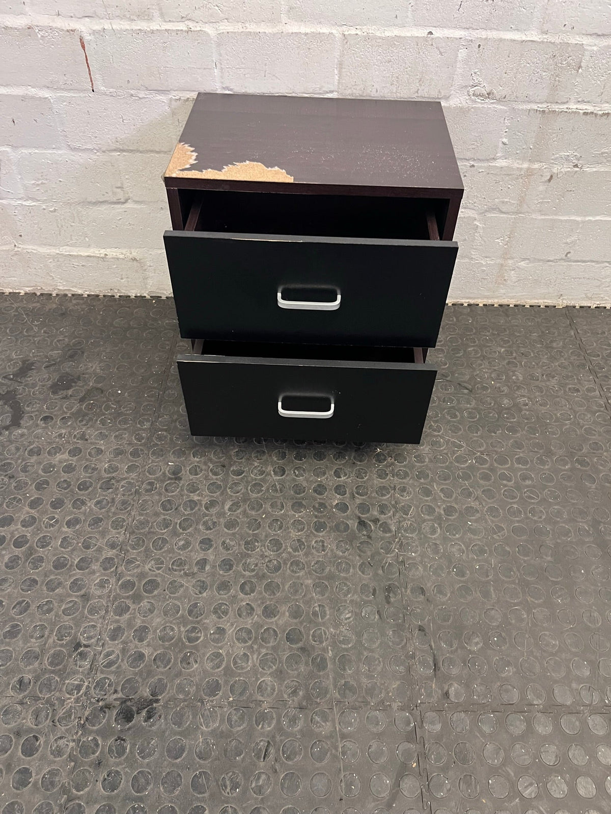 2 Drawer Dark Wood Bedside Table (Needs Repair/Upkeep) - REDUCED - PRICE DROP