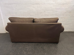 Chocolate Brown Fabric Slipcover 2 Seater Couch (Torn/Support Webbing Under Right Cushion) - REDUCED