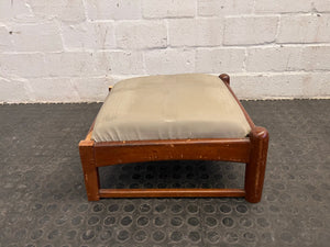 Small Beige Cushioned Stool with Wooden Frame
