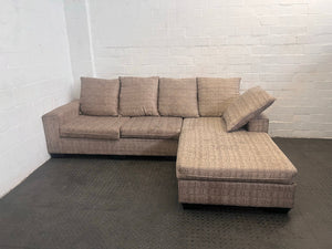 Brown Fabric L-Shaped Couch - REDUCED