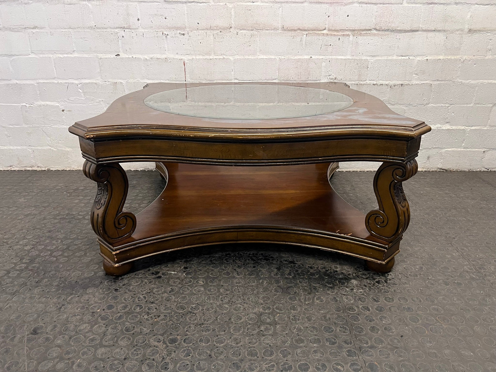 Vintage Glass Top Coffee Table (Needs TLC) - REDUCED