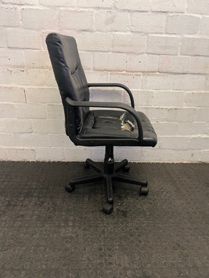 Black Leather Office Chair on Wheels (Damage To Leather on Seat) - REDUCED