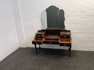 5 Drawer Ball and Claw Wooden Dressing Table with Mirror
