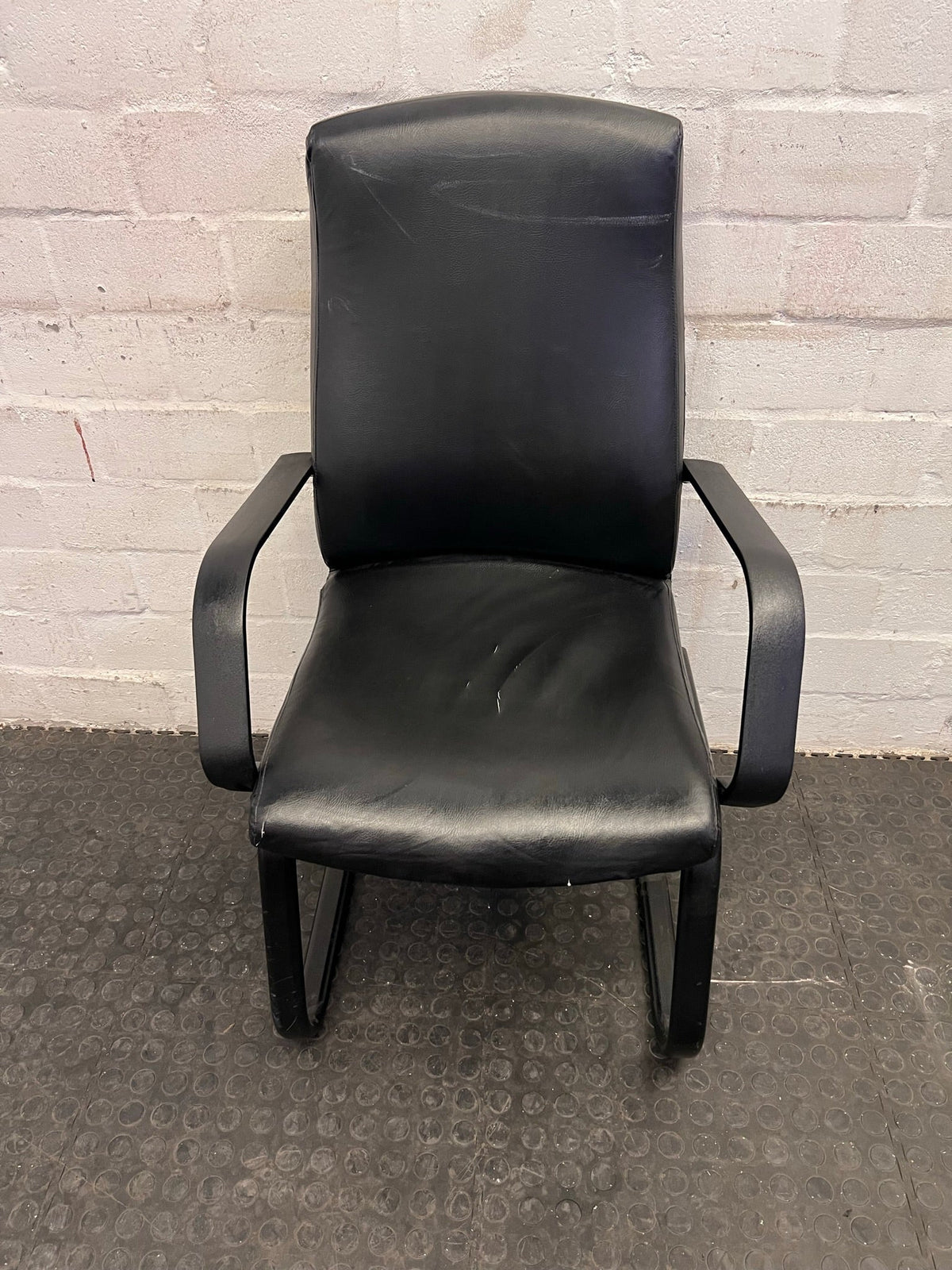 Black Pleather High Back Office Visitors Chair - 2ndhandwarehouse.com