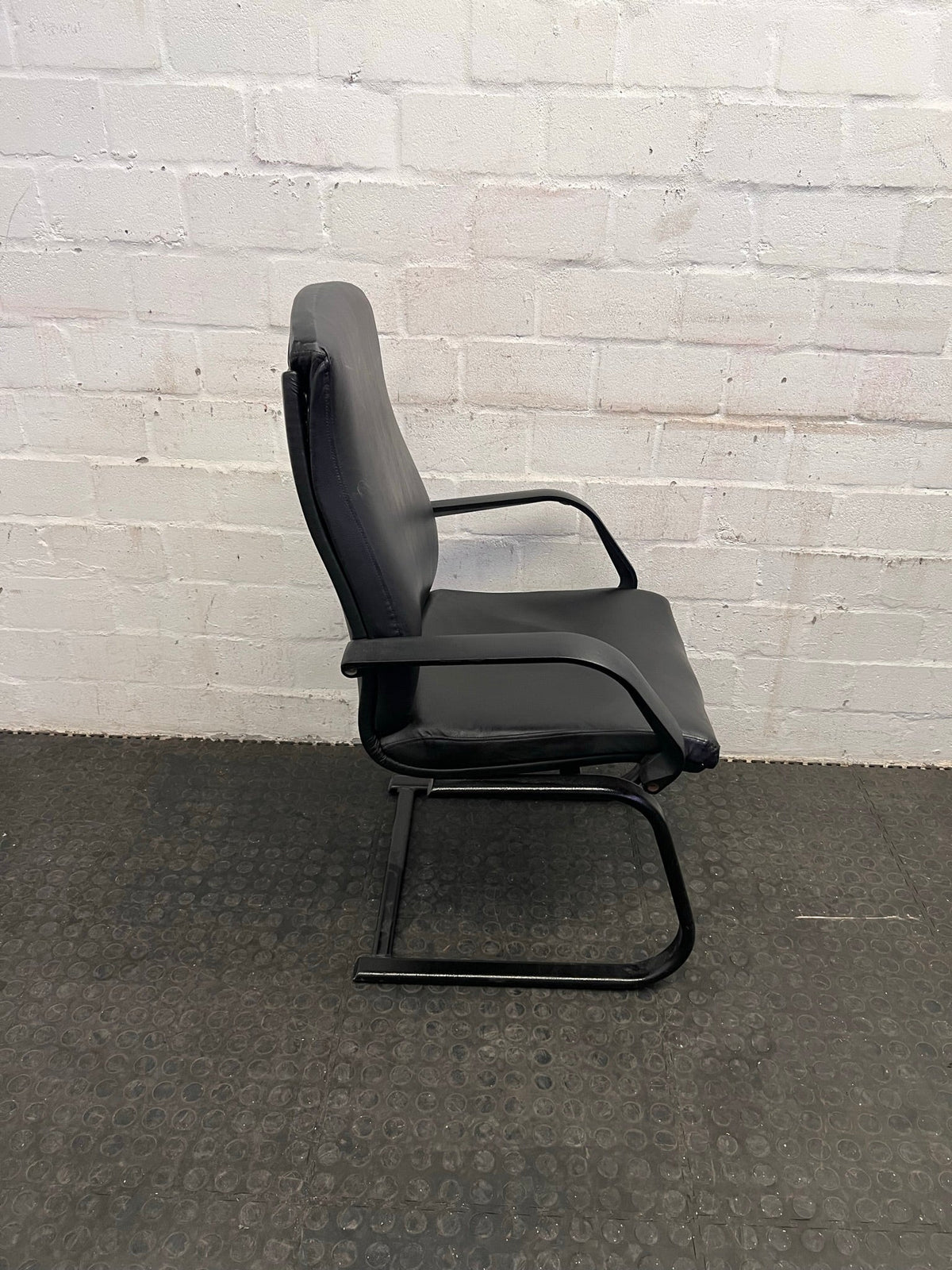 Black Pleather High Back Office Visitors Chair - 2ndhandwarehouse.com