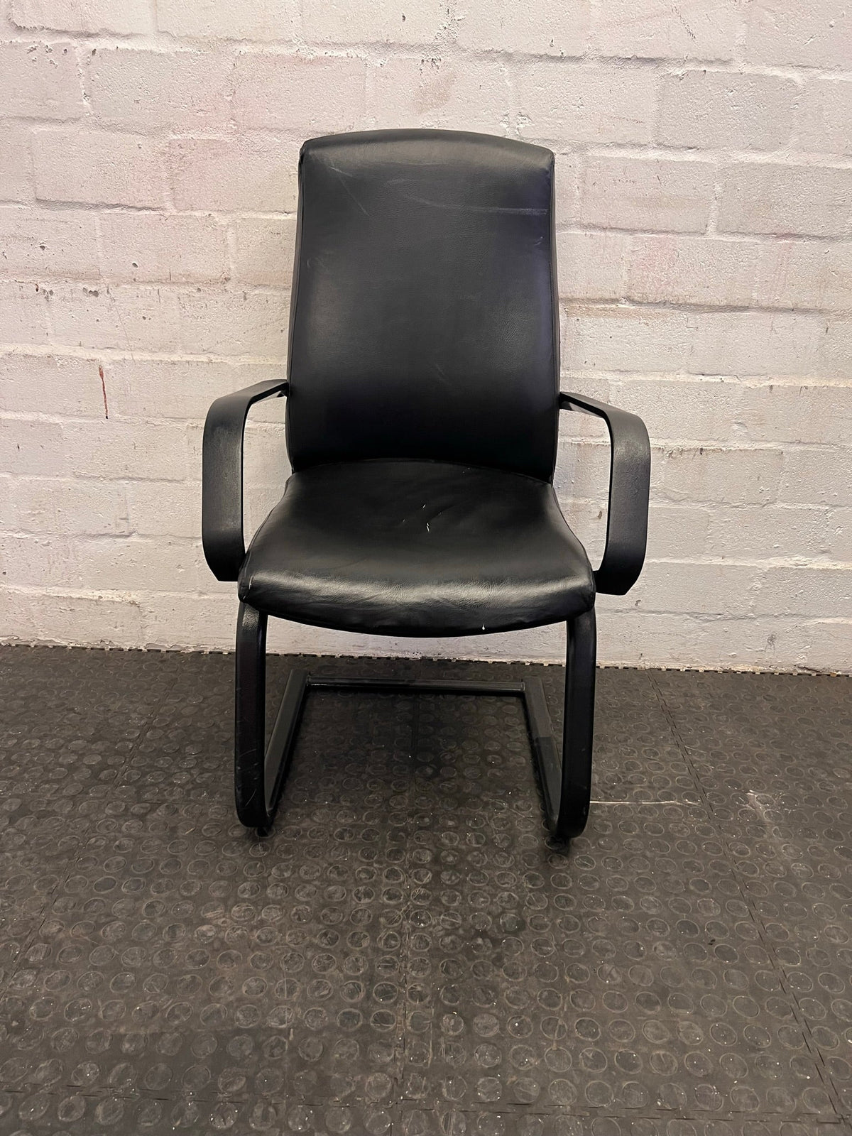 Black Pleather High Back Office Visitors Chair - 2ndhandwarehouse.com