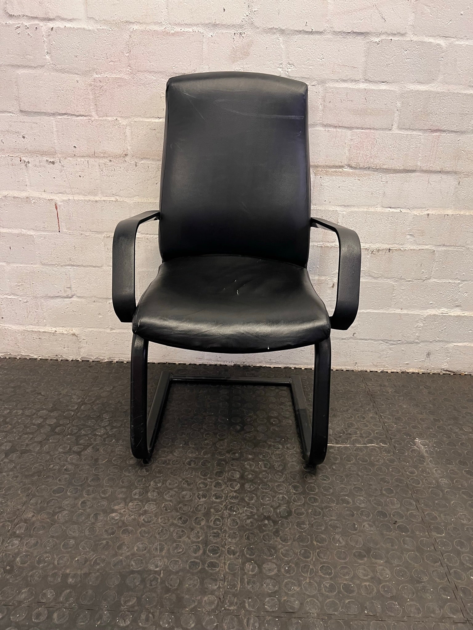Black Pleather High Back Office Visitors Chair - 2ndhandwarehouse.com