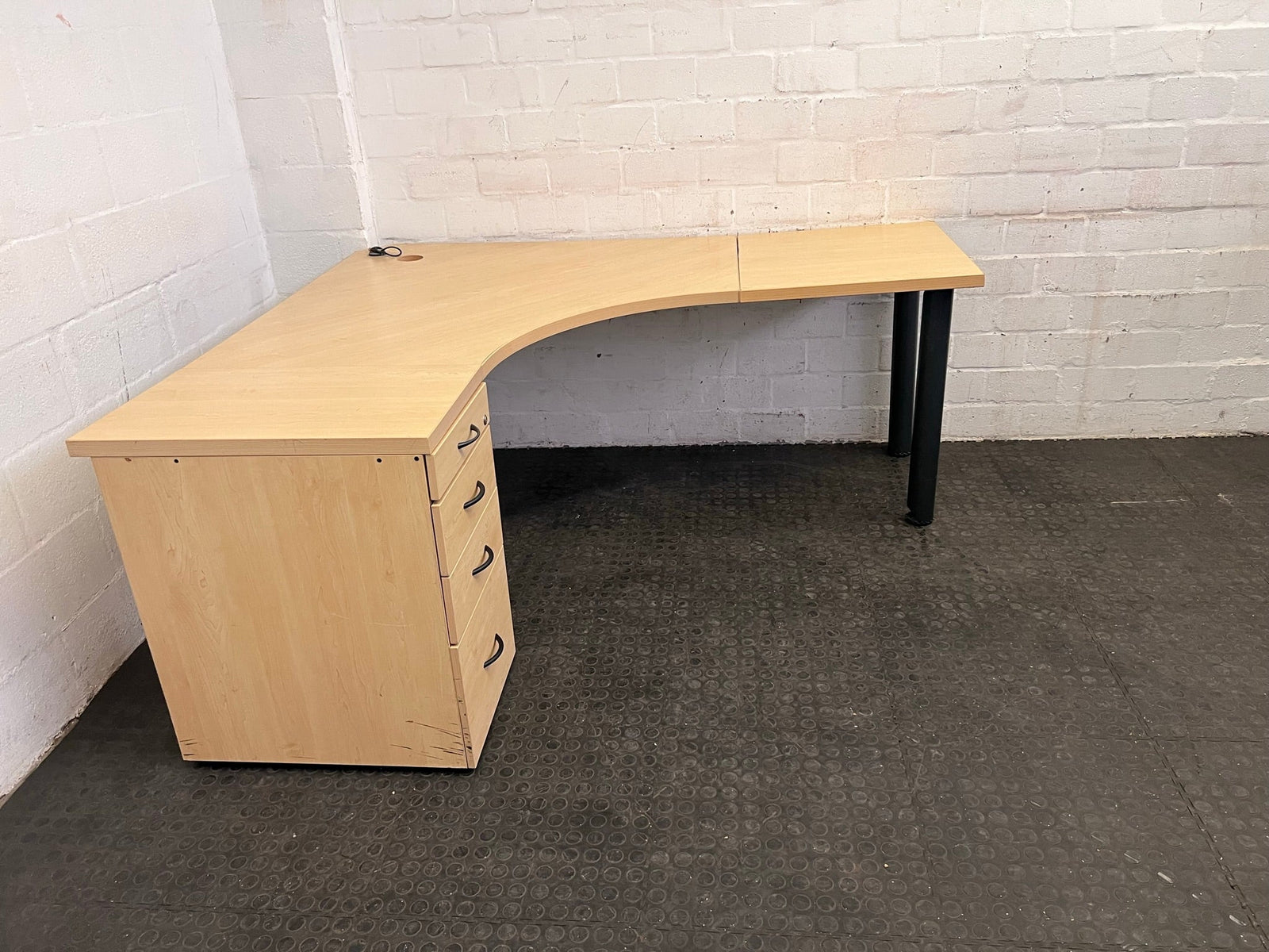 Light Oak Print L-Shaped Desk Four Drawer Credenza(LHS) - PRICE DROP