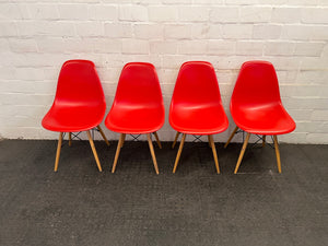 Red Dining Chair with Wooden Legs