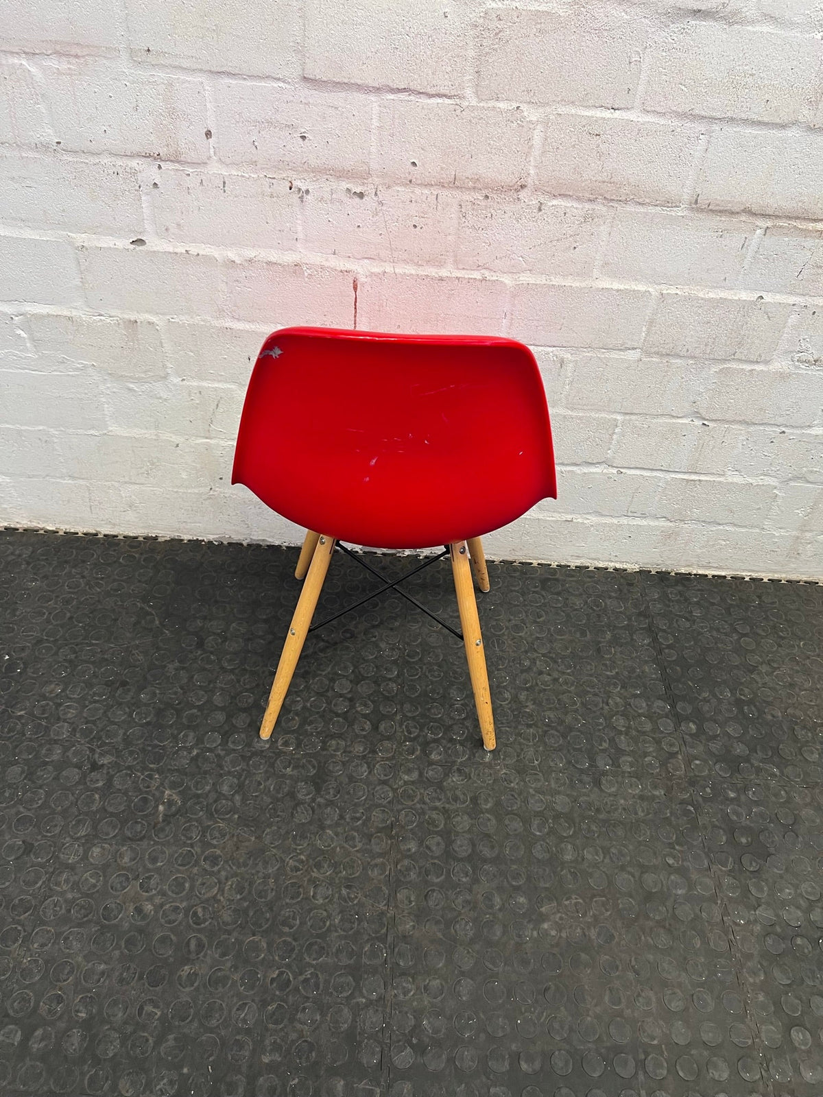 Red Dining Chair with Wooden Legs (Cracked Seat) - PRICE DROP