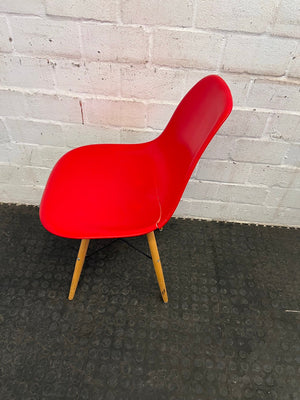 Red Dining Chair with Wooden Legs (Cracked Seat) - PRICE DROP