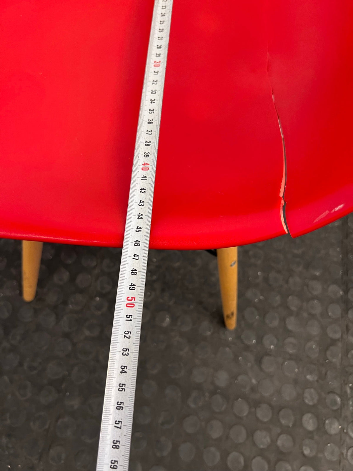 Red Dining Chair with Wooden Legs (Cracked Seat) - PRICE DROP