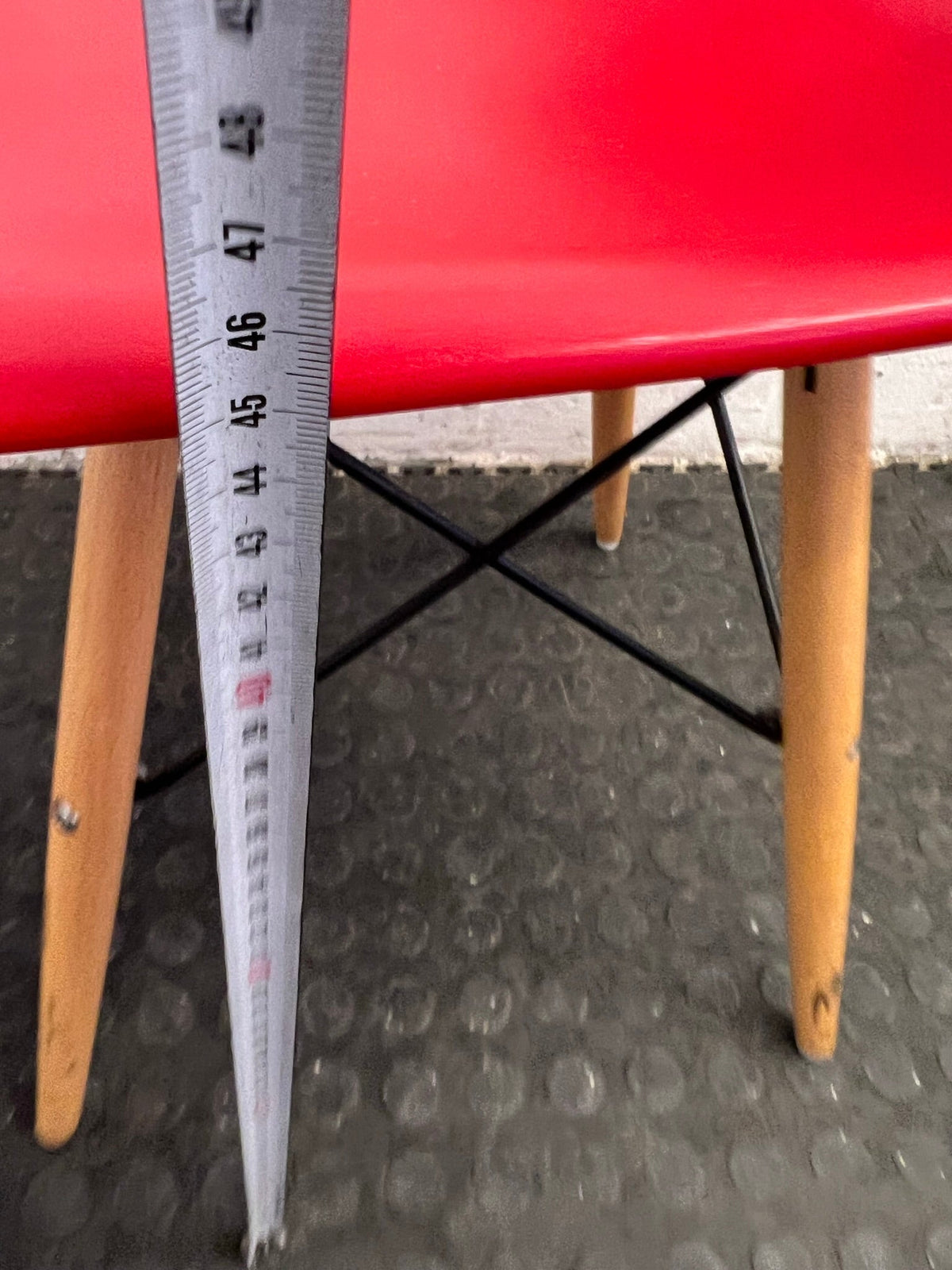 Red Dining Chair with Wooden Legs (Cracked Seat) - PRICE DROP