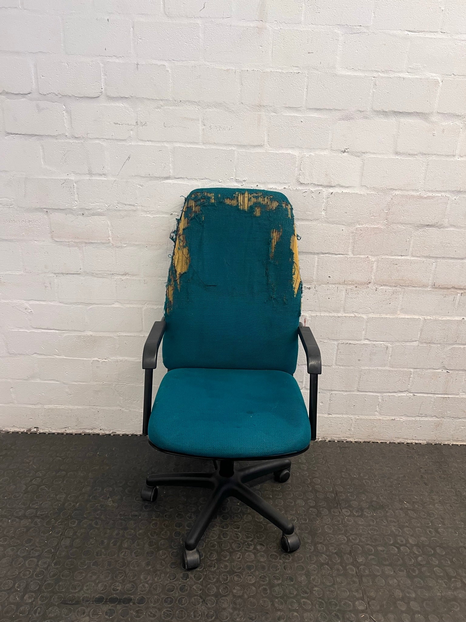 Teal Office Armchair on Wheels (Torn) - REDUCED