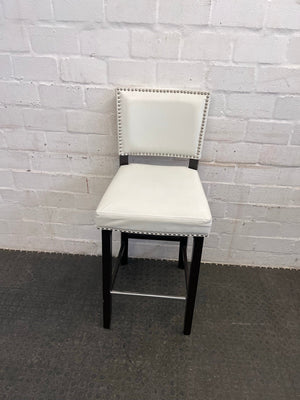 White Pleather Bar Stools with Wooden Legs - PRICE DROP