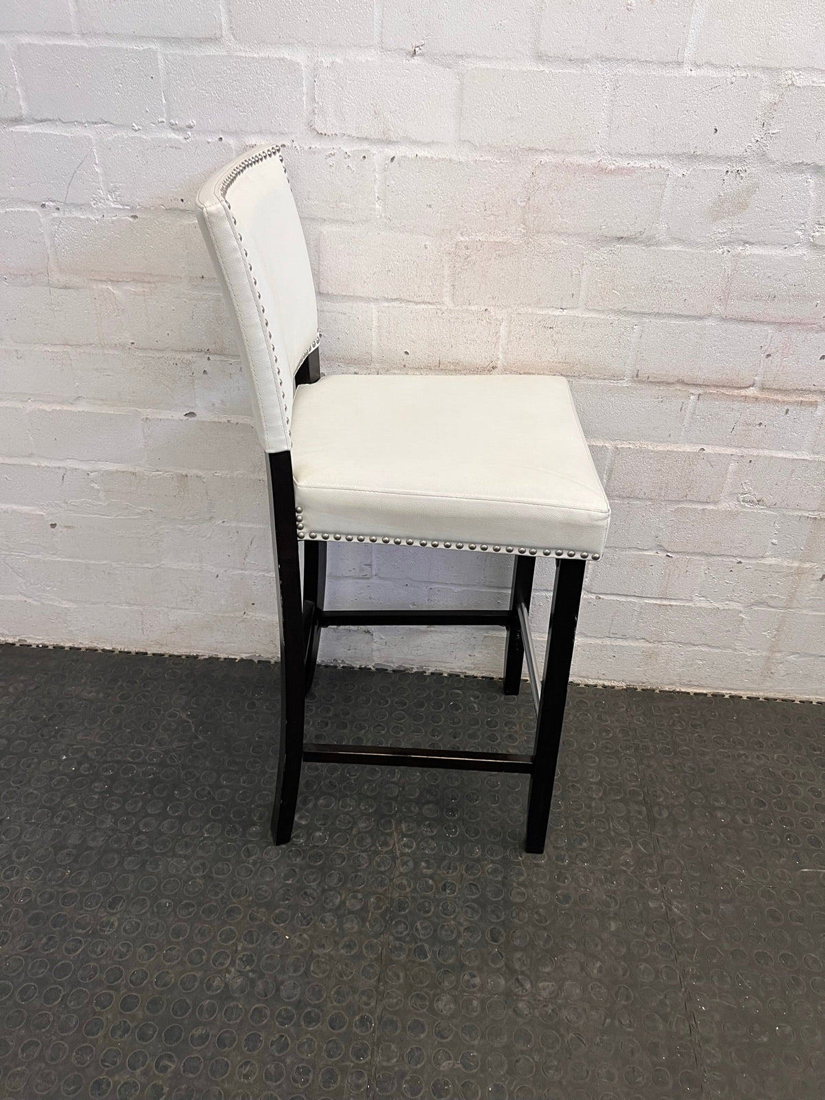White Pleather Bar Stools with Wooden Legs - PRICE DROP