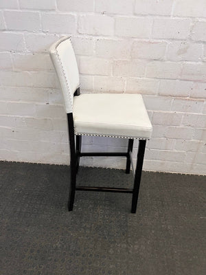 White Pleather Bar Stools with Wooden Legs