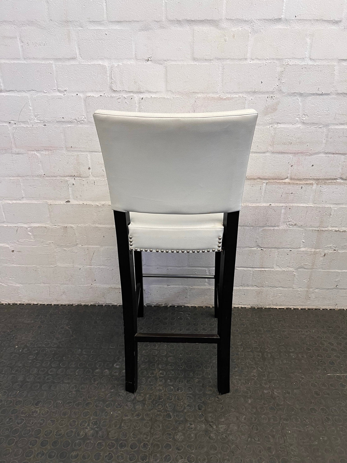 White Pleather Bar Stools with Wooden Legs - PRICE DROP