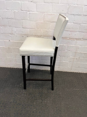 White Pleather Bar Stools with Wooden Legs - PRICE DROP