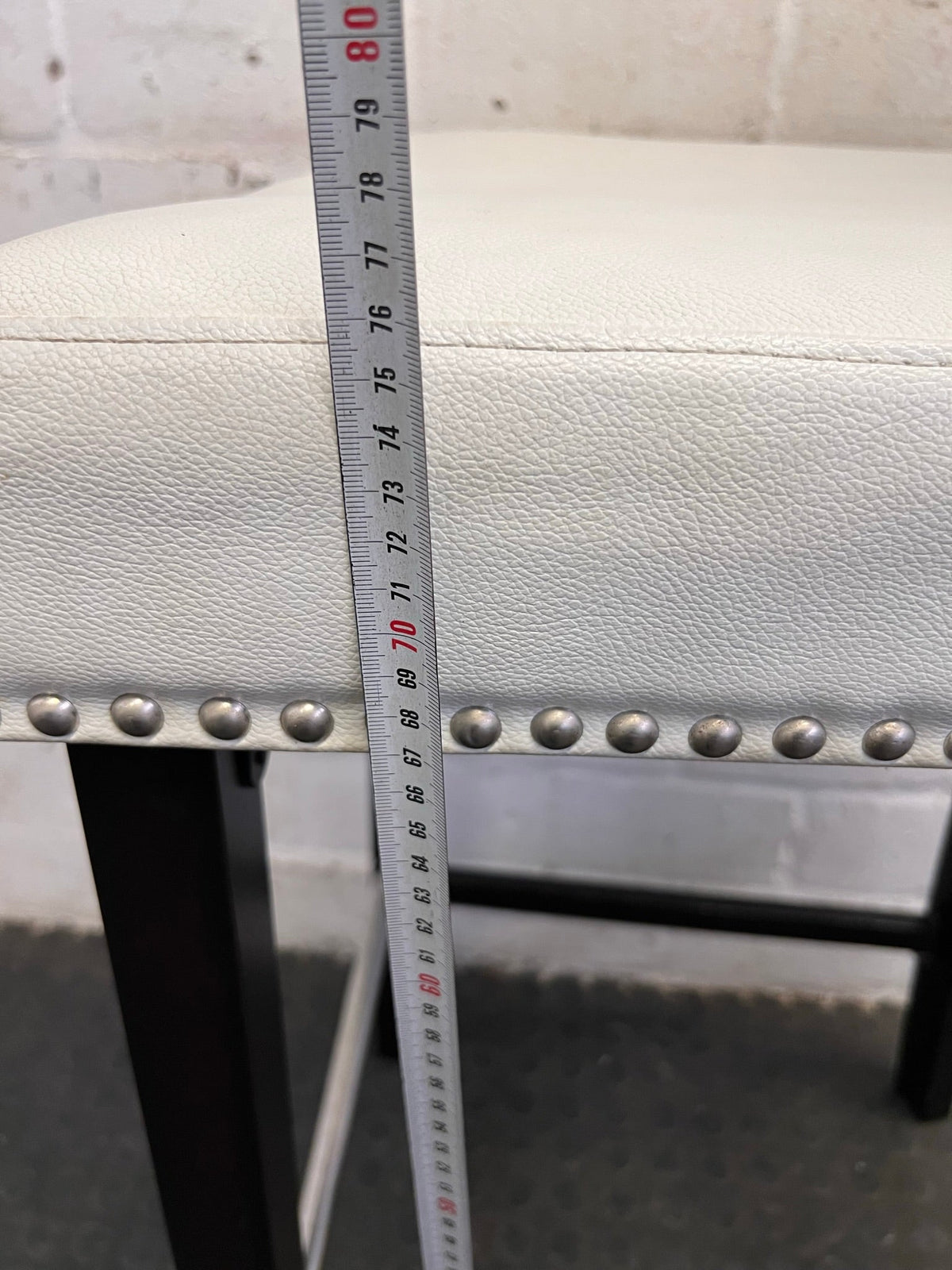 White Pleather Bar Stools with Wooden Legs - PRICE DROP