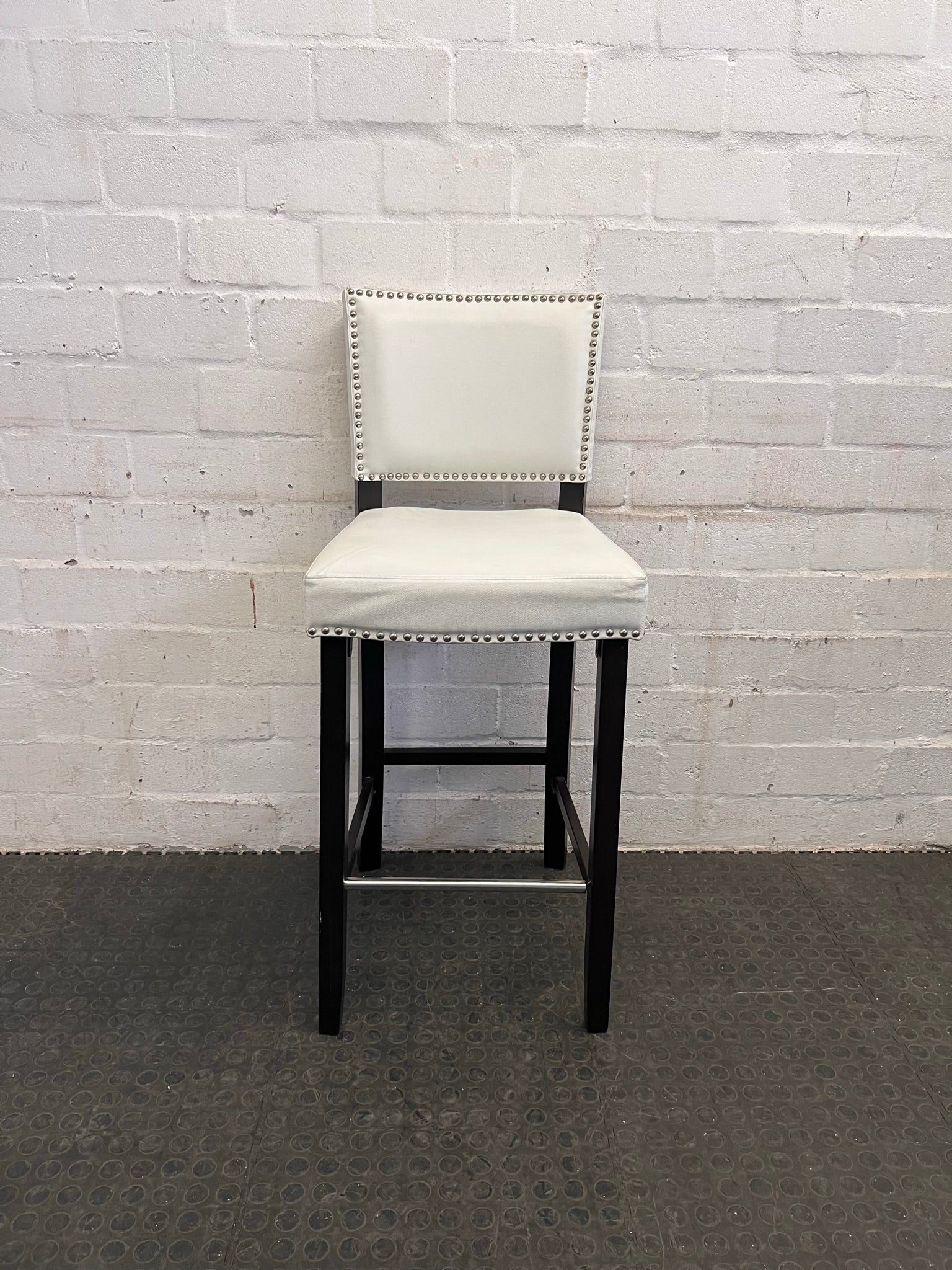 White Pleather Bar Stools with Wooden Legs - PRICE DROP - 2ndhandwarehouse.com