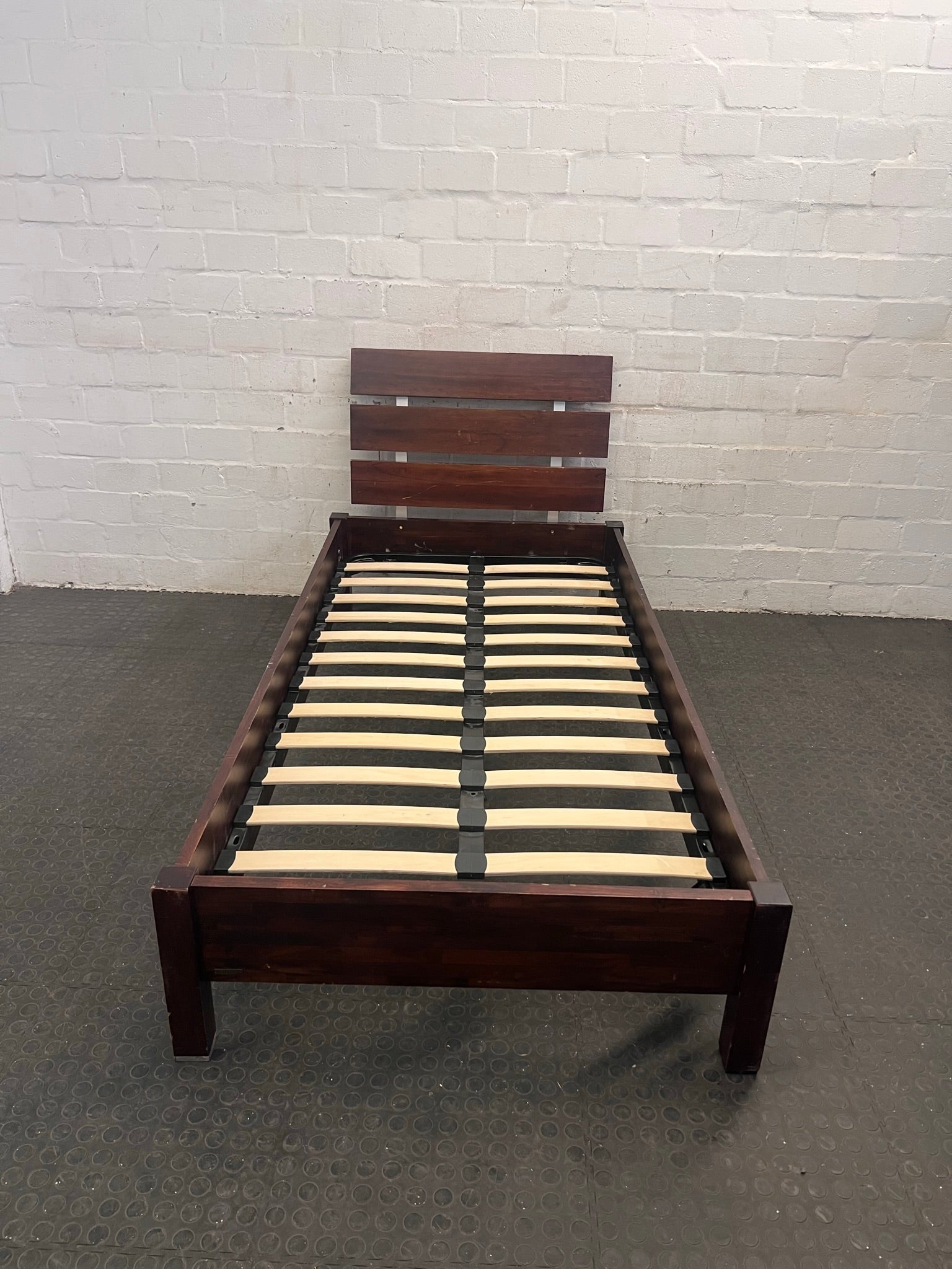 Dark Brown Wooden Single Bed Frame - REDUCED