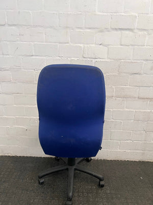 Black and Blue Typist Chair on Wheels
