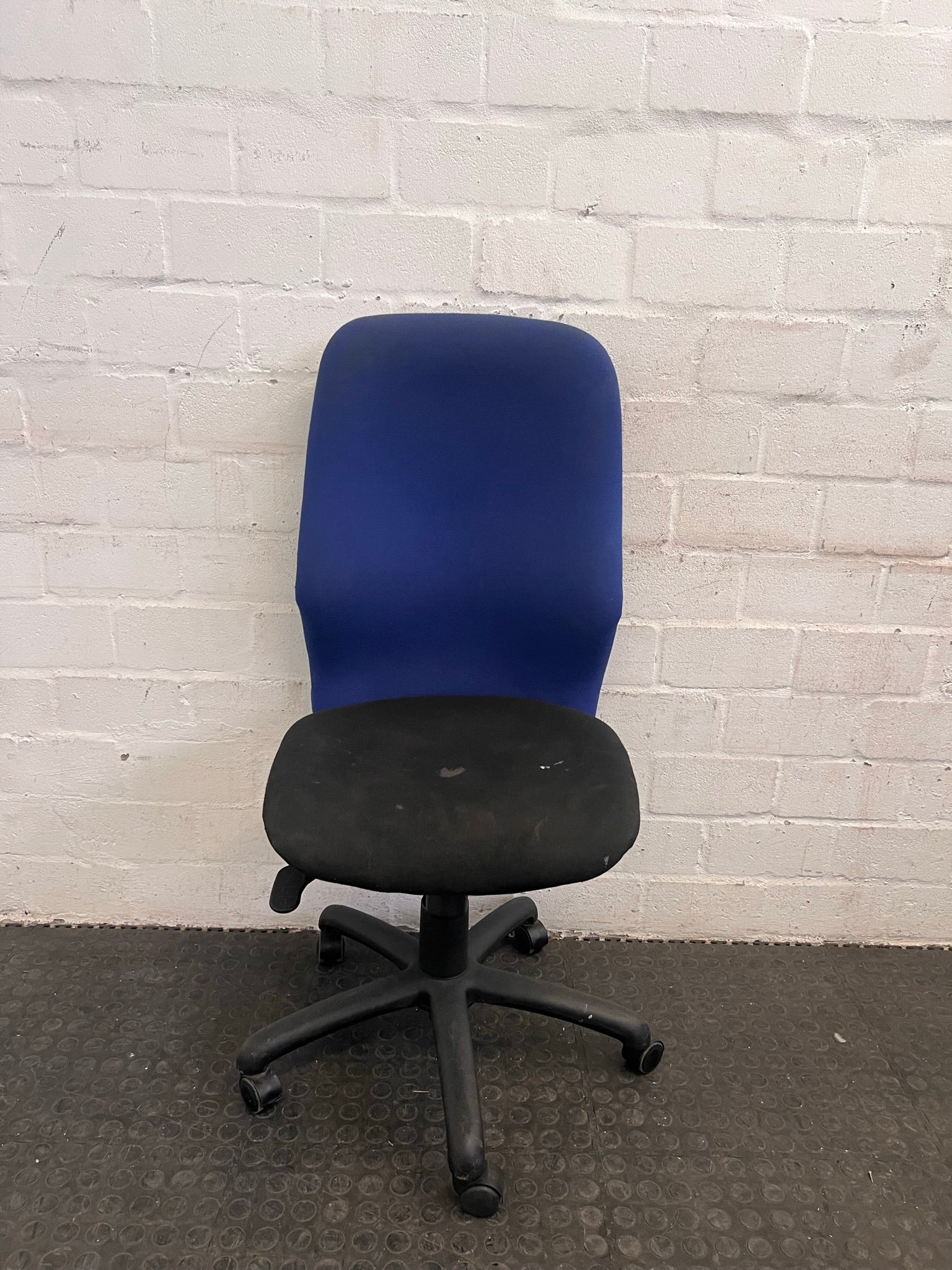 Black and Blue Typist Chair on Wheels