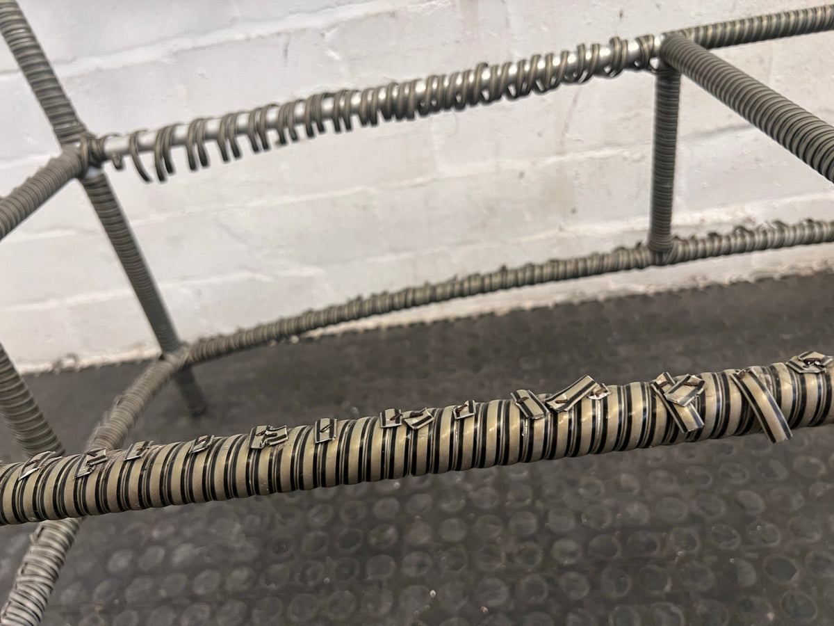 Wicker and Metal Framed Glass Top Outdoor Table (Some Rust on Metal)