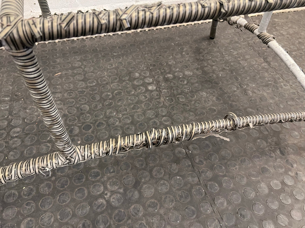 Wicker and Metal Framed Glass Top Outdoor Table (Some Rust on Metal)