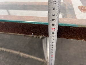Wicker and Metal Framed Glass Top Outdoor Table (Some Rust on Metal)
