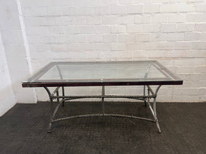 Wicker and Metal Framed Glass Top Outdoor Table (Some Rust on Metal)