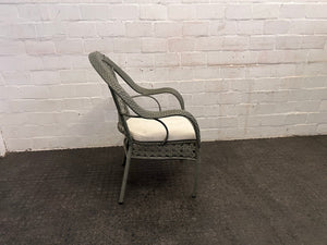 Wicker Outdoor Chair with White Cushion (Needs TLC)