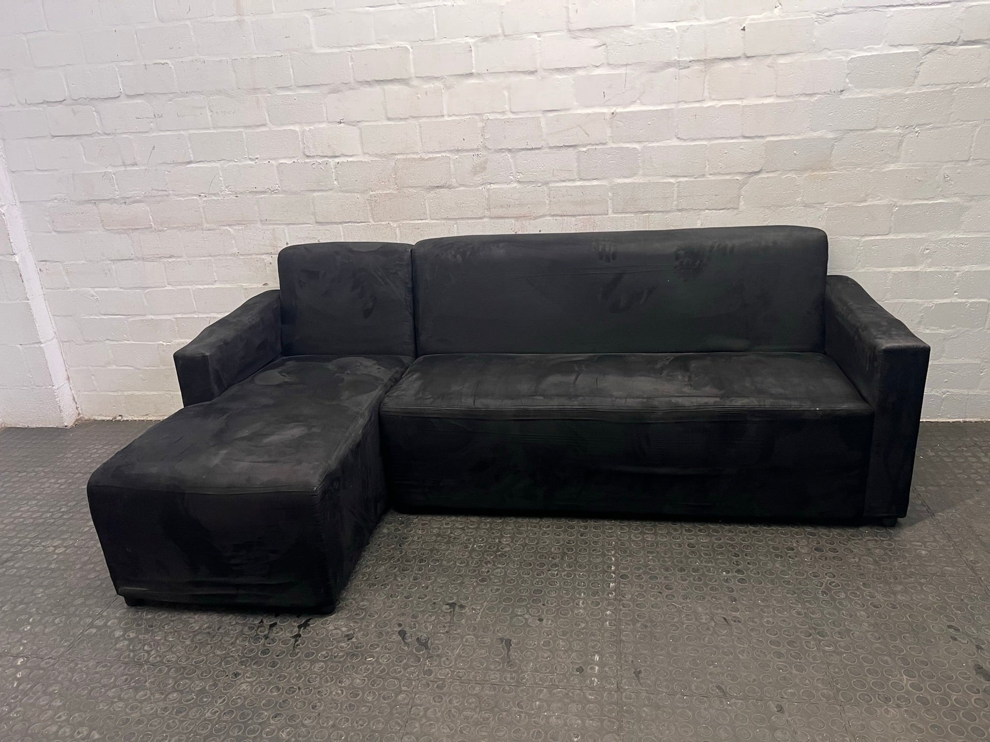 Black Suede L-Shaped Couch