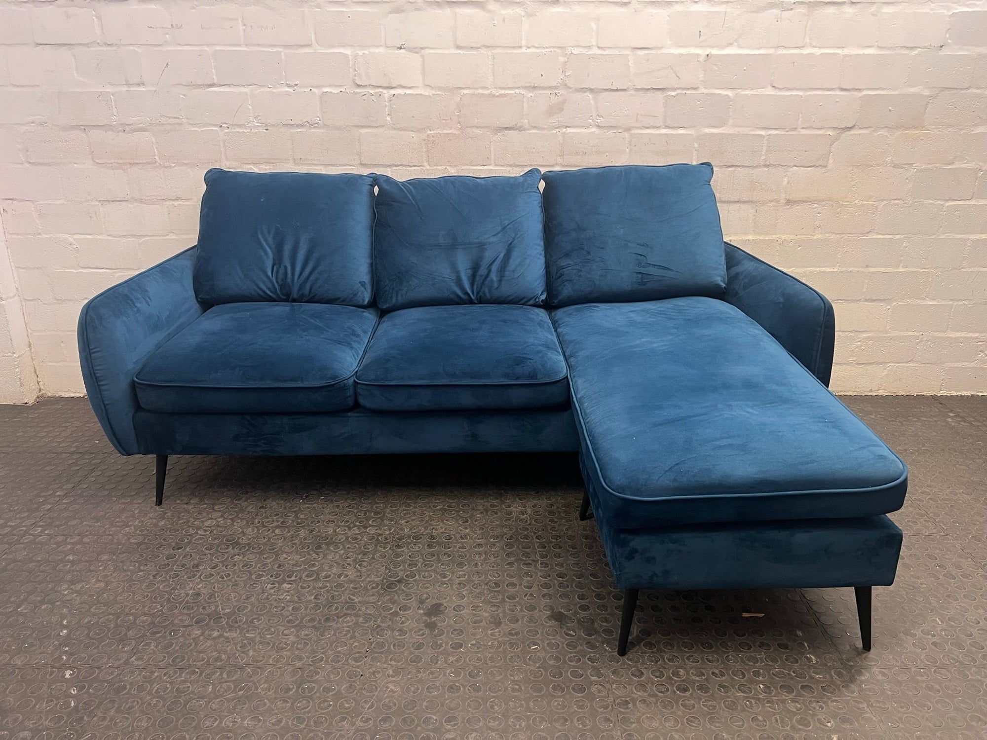 Blue Velvet L-Shaped Couch