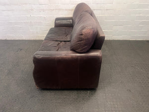 Dark Brown Leather Two Seater Couch (Damaged Underneath) - REDUCED